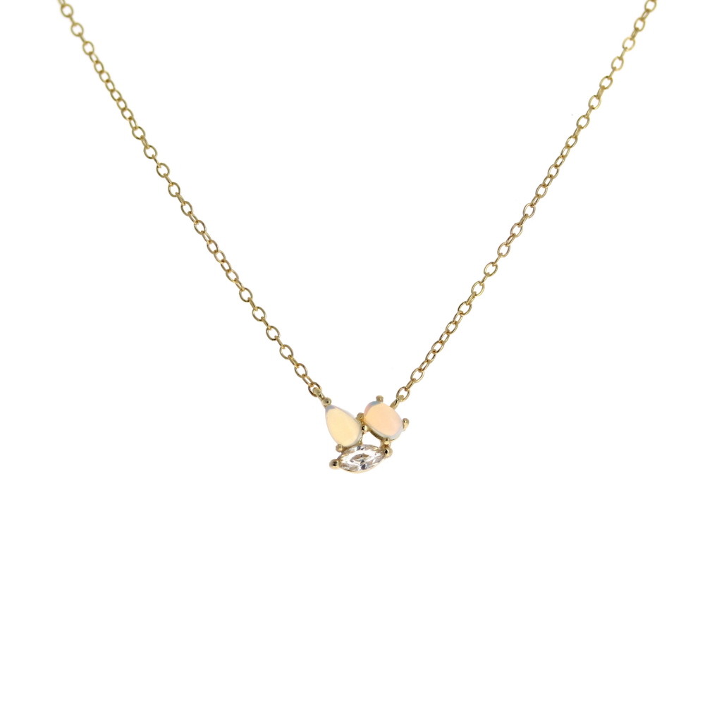 Moon Stone Abstract Stone Sterling Silver Necklace CZ Adjustable Cable Chain