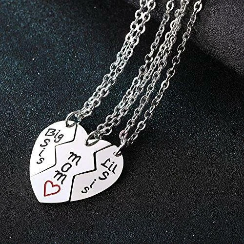 3PCs Mother Daughter Necklace Set Big Sis Lil Sis Mom Jewelry