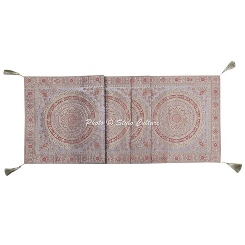 Ethnic Brocade Mandala Table Runner Wedding Silver Party Decorative Table Cloth - Picture 3 of 5