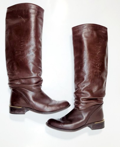 Sudini Randy Brown Chocolate Italy Leather Tall Riding Style Slouch Boots Wms 7B - Picture 20 of 24