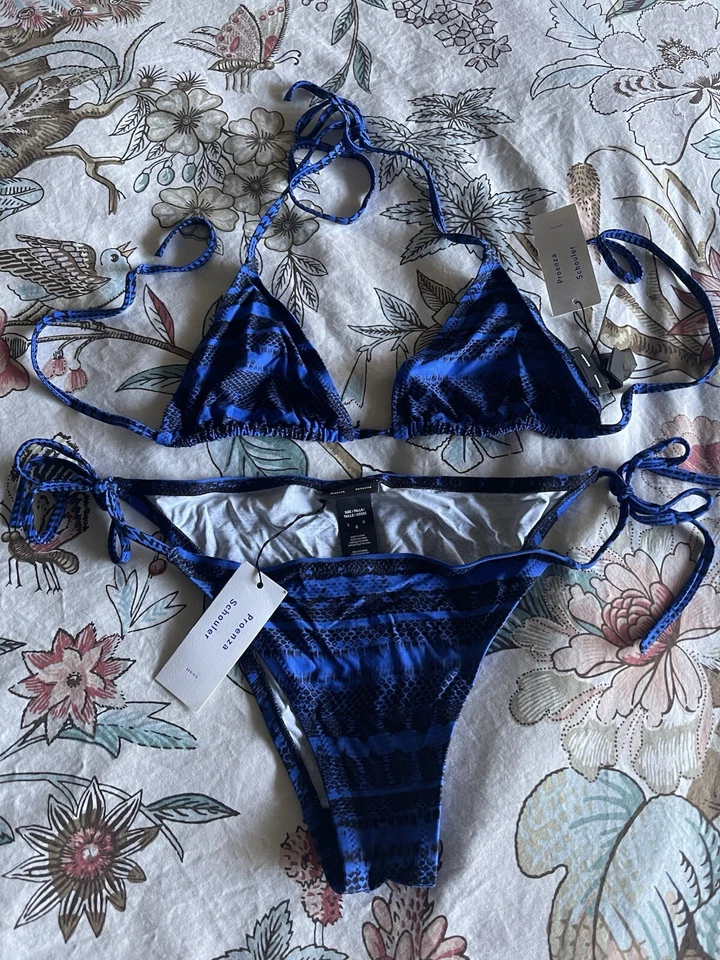 Traje de baño bikini triángulo de dos piezas Proenza Schouler azul/negro serpiente, L, nuevo con etiquetas Foto 4 de 4