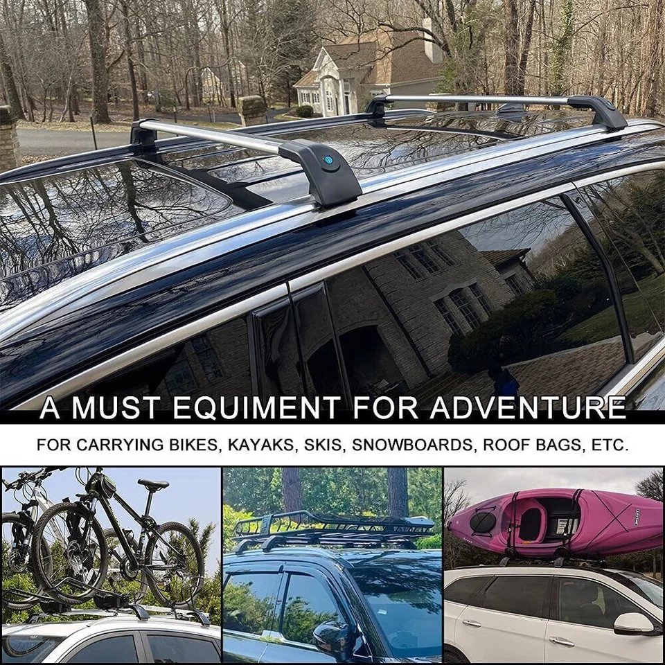 2Pc Fit for Audi Q7 2009-2015 Lockable Roof Rail Rack Carrier Cross Bar Crossbar - Image 3 of 4