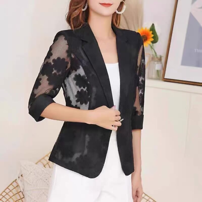 Sheer Lady Hollow Out Blazer Lace Coat Jacket Mesh Tops Suit Sheer Lady Hollow Out Blazer Lace Coat Jacket Mesh Tops Suit