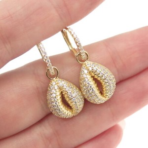 Authentic 925 Sterling Silver Gold Plated Round-Cut C Z Coffee Bean Dangling Earrings