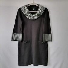 Jessica Howard Womens Black Houndstooth Trim 3/4 Sleeve Sweater Dress Size S