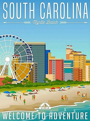 Myrtle Beach South Carolina United States Retro Travel Art Deco Poster Print
