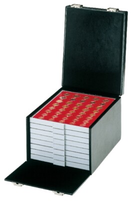 Lindner-2319-Coin Box Case-Boxes-Case-COMPACT-BLACK-Empty-for-8-Coin Boxes