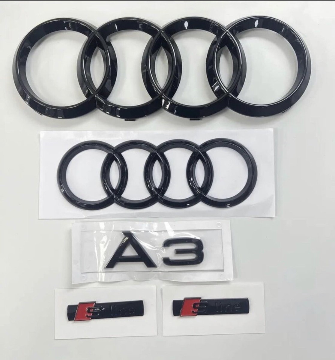 New Audi A3 2020+ Gloss Black Badges Emblem ( Grill&Rear Ring 