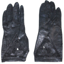 VTG WOMENS BLACK LEATHER LACE CUTOUT HAND GLOVES