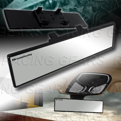 Broadway 300MM Wide Flat Clear Interior Clip On Rear View Mirror Universal