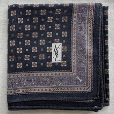 Mens Handkerchief Vintage Navy Cotton Antique Square Pattern Pocket Square 18"