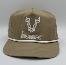Vintage Ivomec Livestock Leather Band Khaki Rope Adjustable Hat USA Made