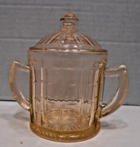 Vintage Pink Sugar Bowl and Lid, Depression Glass