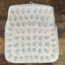 Vintage Antique Hand Beaded Ivory Handbag Clutch Wedding Formal Bifold