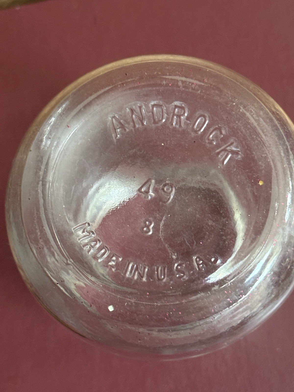Vintage Androck #49 Nut Grinder Chopper Glass Jar Starburst Red Made In USA