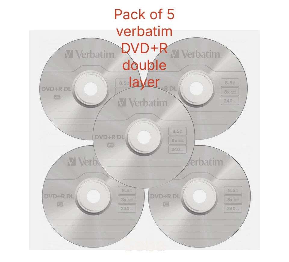5 x Verbatim Dual Layer DVD+R 8x DL Double layer Blank Discs 8.5GB 240M
