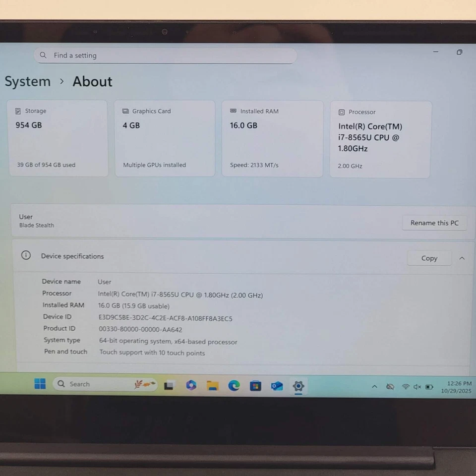 Razer Blade Stealth RZ09-0281 13" i7-8565U 1.8GHz 16GB RAM 1TB SSD GeForce MX150 - image 2 of 4