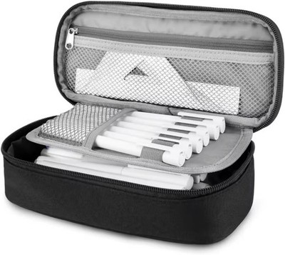 Schwarzes Pencil Case mit 4 Fächern für Schule und Büro