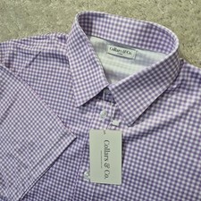 Collars and Co Dress Collar Polo Shirt Mens Large Purple Gingham Check Preppy