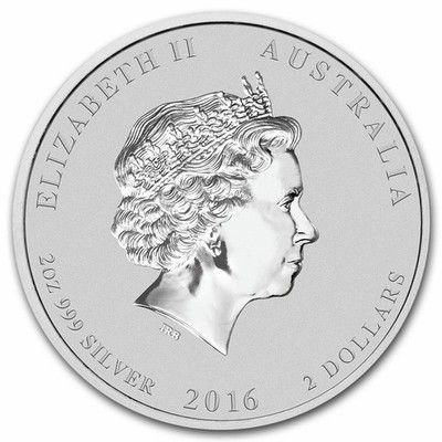 2016 Australia Year of The Monkey Perth 2 Oz 999 Fine Silver Coin