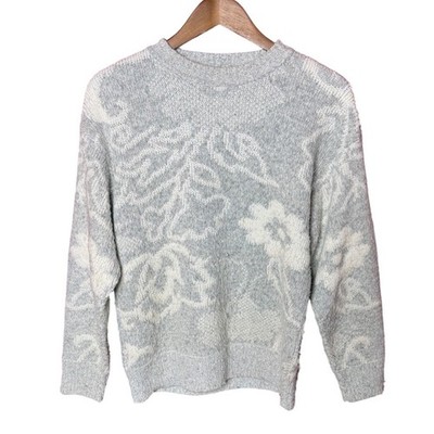 Vintage Carriage Court Women Medium Gray Floral Metallic Knit Sweater H-6911 USA