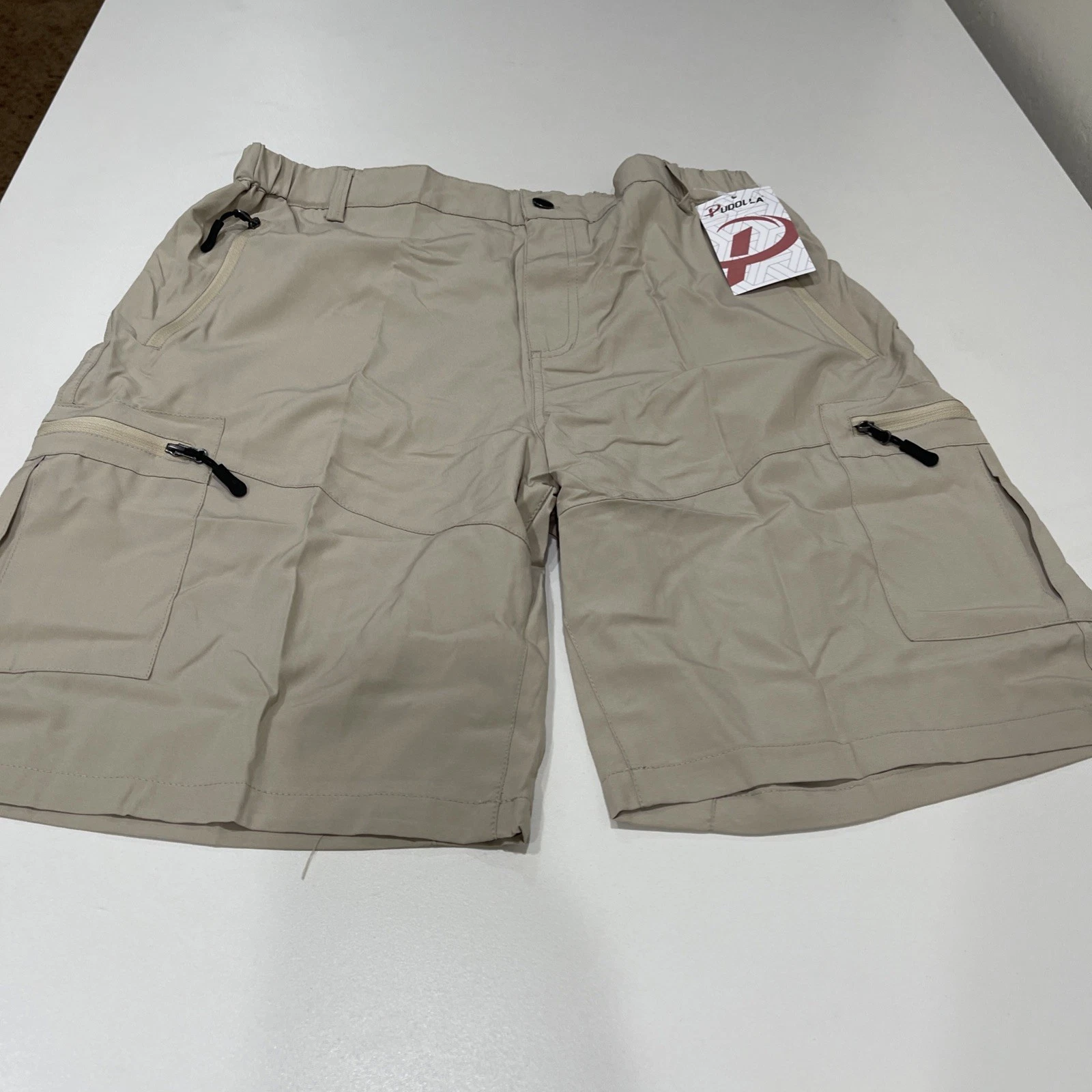 Pudolla Men's Hiking Cargo Shorts 9" Khaki L