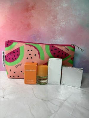 Clinique Happy Makeup Set: Cosmetic Bag, 0.14 fl oz Spray, Eyeshadow, Blush