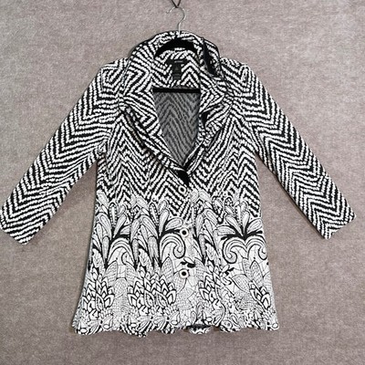 Ali Miles Jacket Womens Large Black White Chevron Floral Button Up Mixed Media