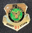 Vintage 1991 Desert Storm 91 Lapel Hat Shield Military Pin Ribbon Army