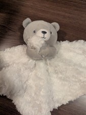 Carters Just One You BEAR Gray Plush Lovey Security Blanket Fluffy White fur