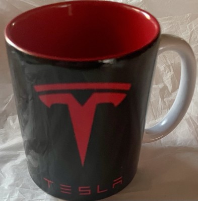 TESLA Coffee Mug -  Black, Red Logo Both Sides  (11 oz) White Handle Rare Nice