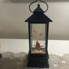 Christmas Confetti Lites Up Cardinals on Branch 10.75in Swirling Glitter Lantern