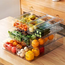 9 Pack Stackable Refrigerator Organizer Bins Pull-Out Drawers for Fruit and V...