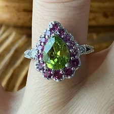Natural Peridot Garnet Sterling Silver Ring Size 6