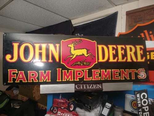 VINTAGE RARE JOHN DEERE PORCELAIN SIGN HUGE 3FT QUALITY FARM TRACTOR EQUIPMENT