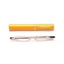 Compact Slim Reading Glasses 2.25 - Lightweight Portable with Pen Clip Case Gold
