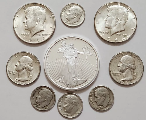 Constitutional Lot 90% St Gaudens 1 oz Silver Half Dollars Quarters Dimes (X14)