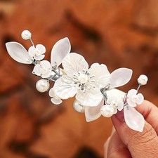 Flower Wedding Hair Clip Silver Pearl Bride Headpiece Floral Bridal Accessories