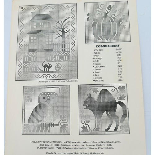 THE PRAIRIE SCHOOLER Halloween Cross stitch Trick or Treat Owl Cat Pumpkin House - Afbeelding 4 van 6