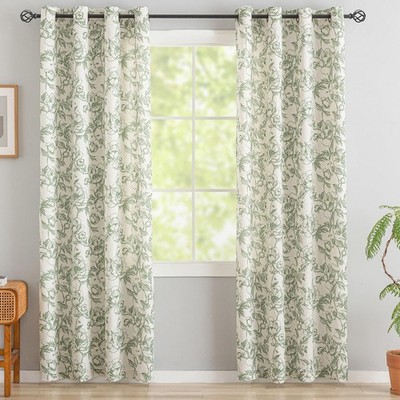 Green Floral Curtains for Living Room 96 Inches Long French Country Green Peo...