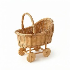Wicker Stroller Woven Doll Stroller Handmade for Playroom, Nursery