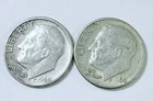 1960 D Roosevelt Dimes, 90% Silver Lot Of 2 Circulated Coins Free Shipping #8711