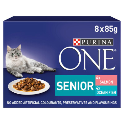 Purina ONE Wet Senior Cat Food Salmon Ocean Fish x 85g UK