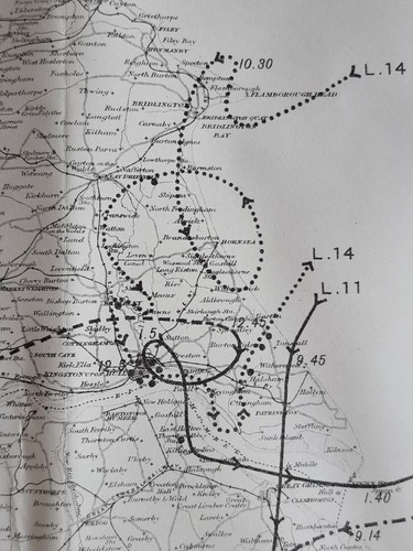 1930 mapa de la Primera Guerra Mundial Inglaterra Zeppelin dirigible raid dirigible raid 5-6 de marzo de 1916 - Imagen 3 de 9