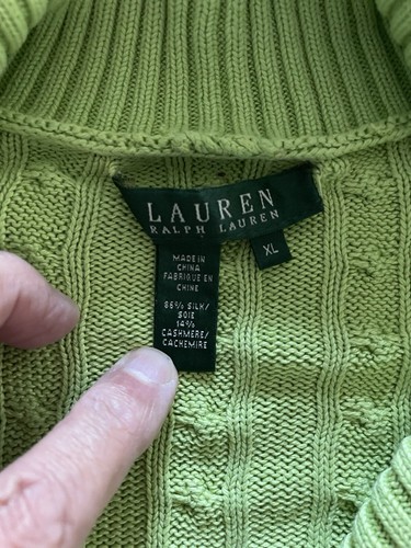 Lauren Ralph Lauren Sweater Silk & Cashmere Size XL Green Cable Knit Pullover - Picture 9 of 20