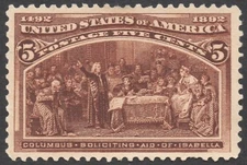 US Sc# 234 *UNUSED NG LH* { -XF- CENTERED } BEAUTY 5c COLUMBIAN FROM 1893 SERIE