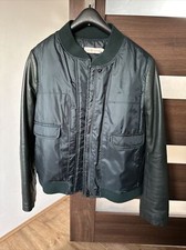 Tory Burch Down Padded Jacket Natural Leather Sleeves Dark Green Us 8 Uk 12-10