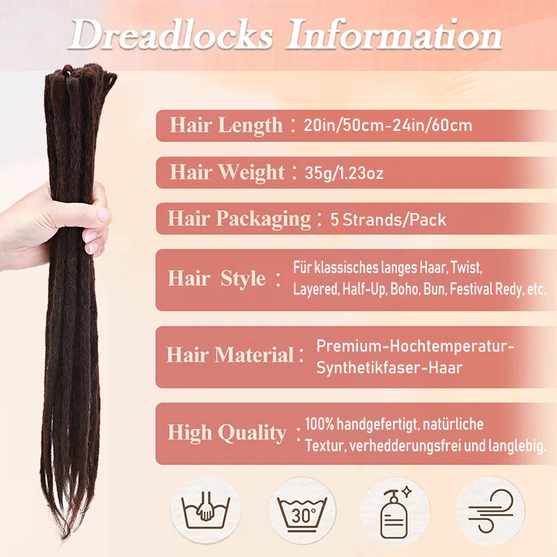 Zöpfe Dreadlocks Hair Extensions Haarverlängerung Rastalocken Kunsthaar 20"/24" - Bild 4 von 4
