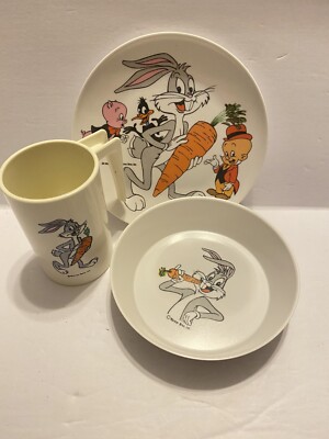 Vintage Bugs Bunny Melamine Dish Set Looney Tunes Warner Bros 3