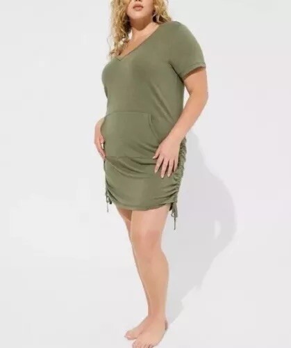 Torrid 5 5X Robe de nuit robe chemise cravates RCA vert olive grande taille 28 - Photo 1 sur 8